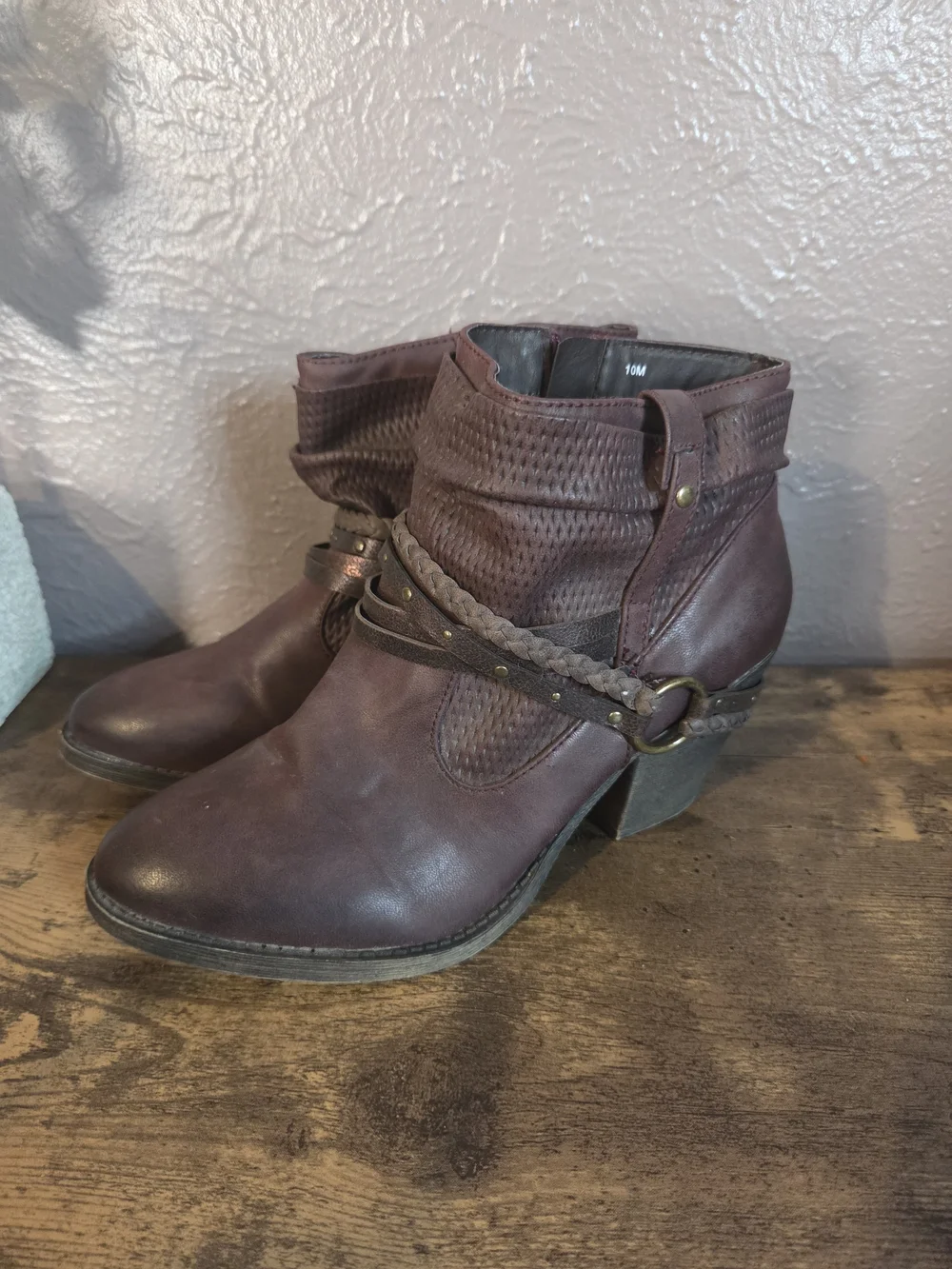 Maurices Burgundy Braided Strap Ankle Boots